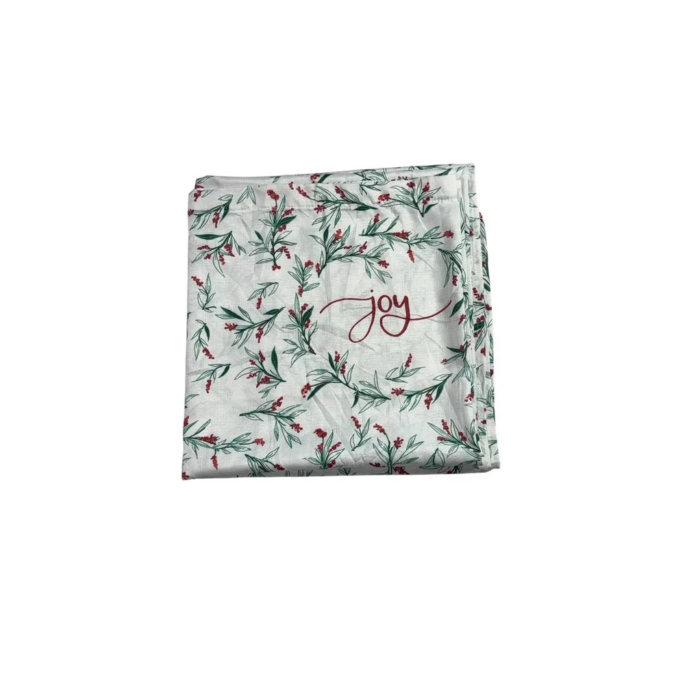 Peace & Joy Holiday Shower Curtain White Green Red Fabric Christmas Winter Print